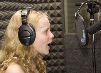 Veronica Huston records the audio-book version of her novel, The Magic of Fairy Falls.